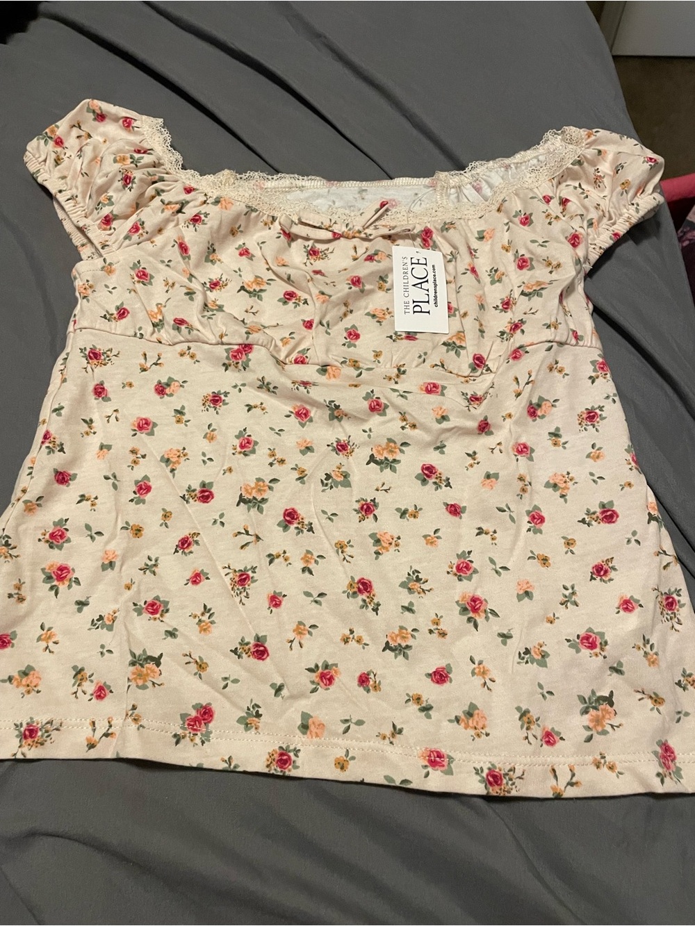 The Children's Place Cream Floral Off-Shoulder Top with Pink & Peach Roses